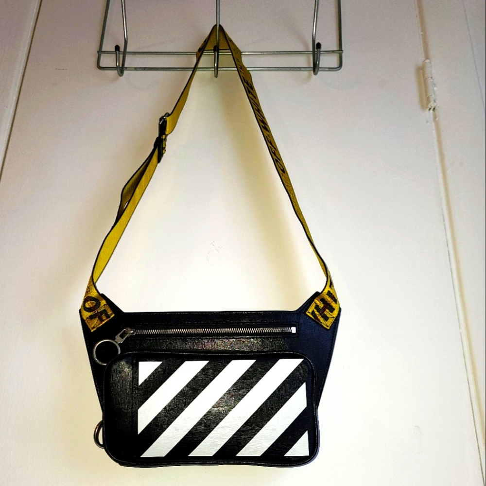 Off-white Saffiano leather diagonal stripes bag